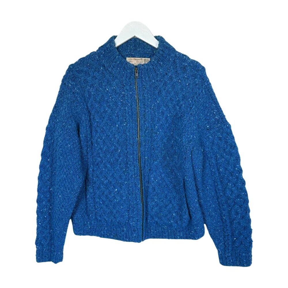 Athena Designs Irish Handknit Zip Cardigan – 100% Pure New Wool (S/M)
